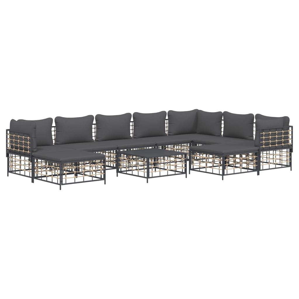 vidaXL 10 Piece Garden Lounge Set with Cushions Anthracite Poly Rattan