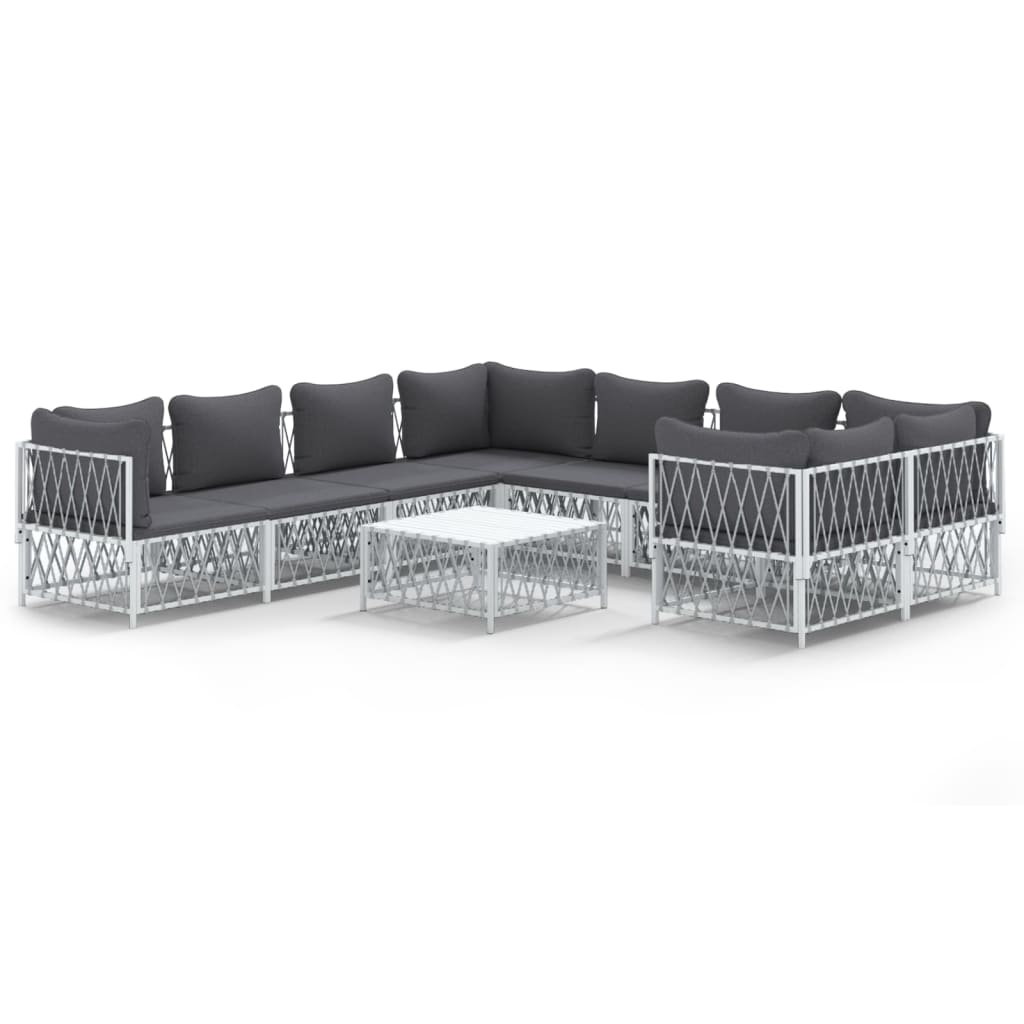 vidaXL 9 Piece Garden Lounge Set with Cushions White Steel