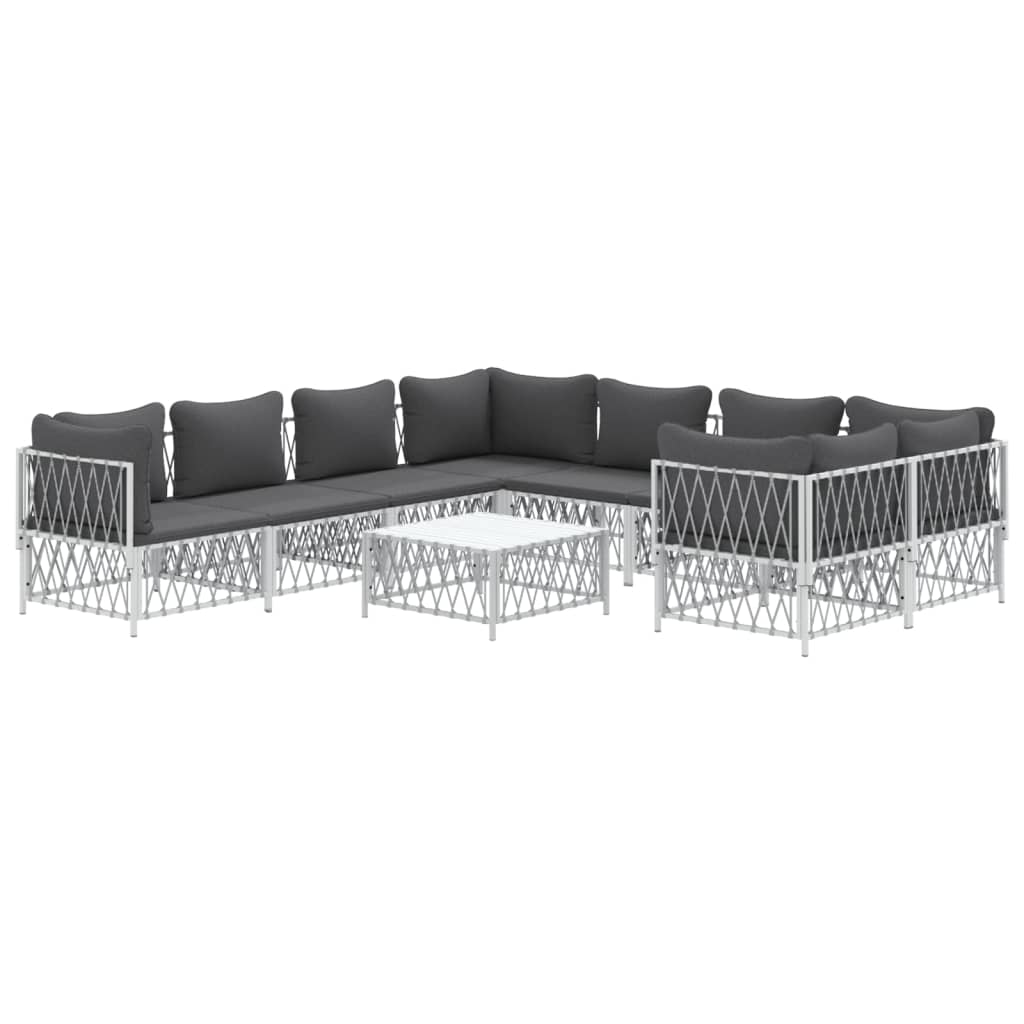 vidaXL 9 Piece Garden Lounge Set with Cushions White Steel