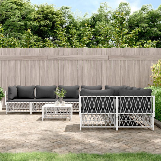 vidaXL 9 Piece Garden Lounge Set with Cushions White Steel