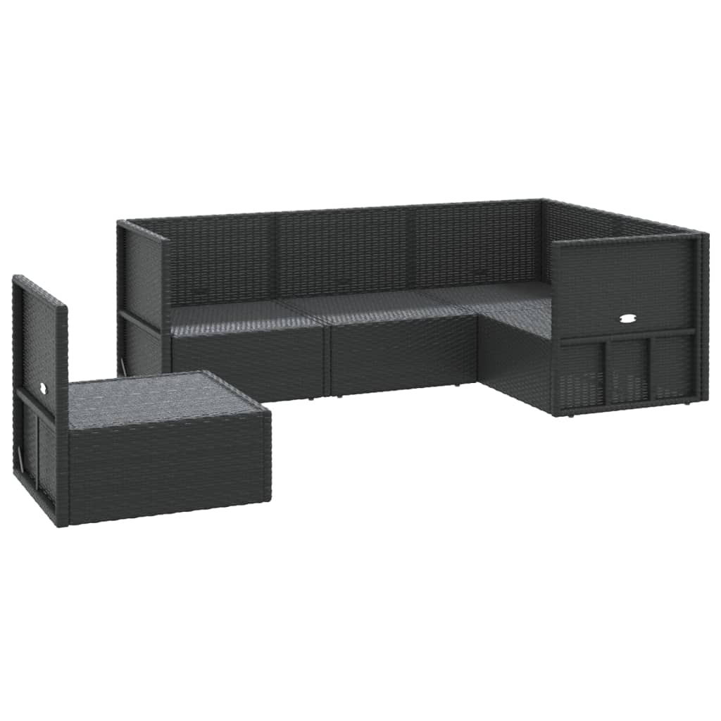 vidaXL 5 Piece Garden Lounge Set with Cushions Black Poly Rattan