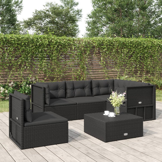 vidaXL 5 Piece Garden Lounge Set with Cushions Black Poly Rattan