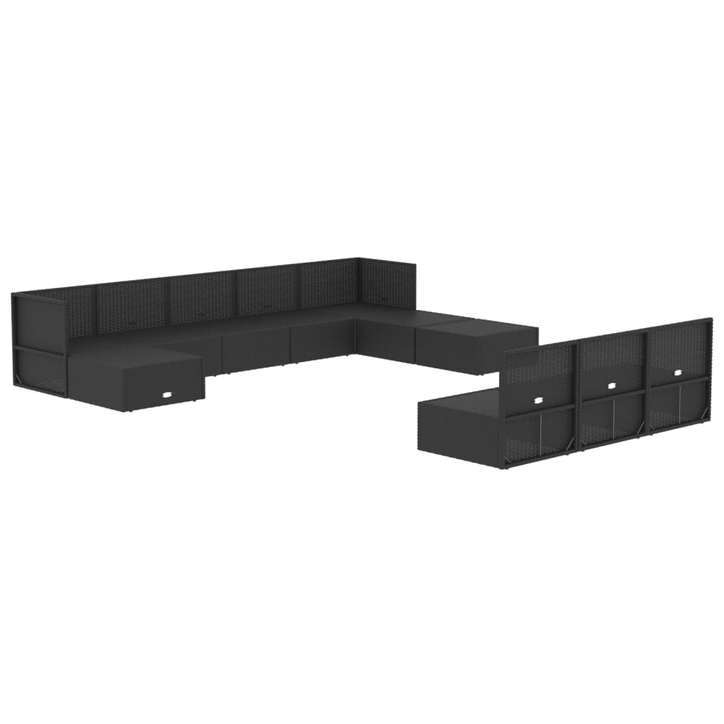 vidaXL 11 Piece Outdoor Sofa Set with Cushions Black Poly Rattan