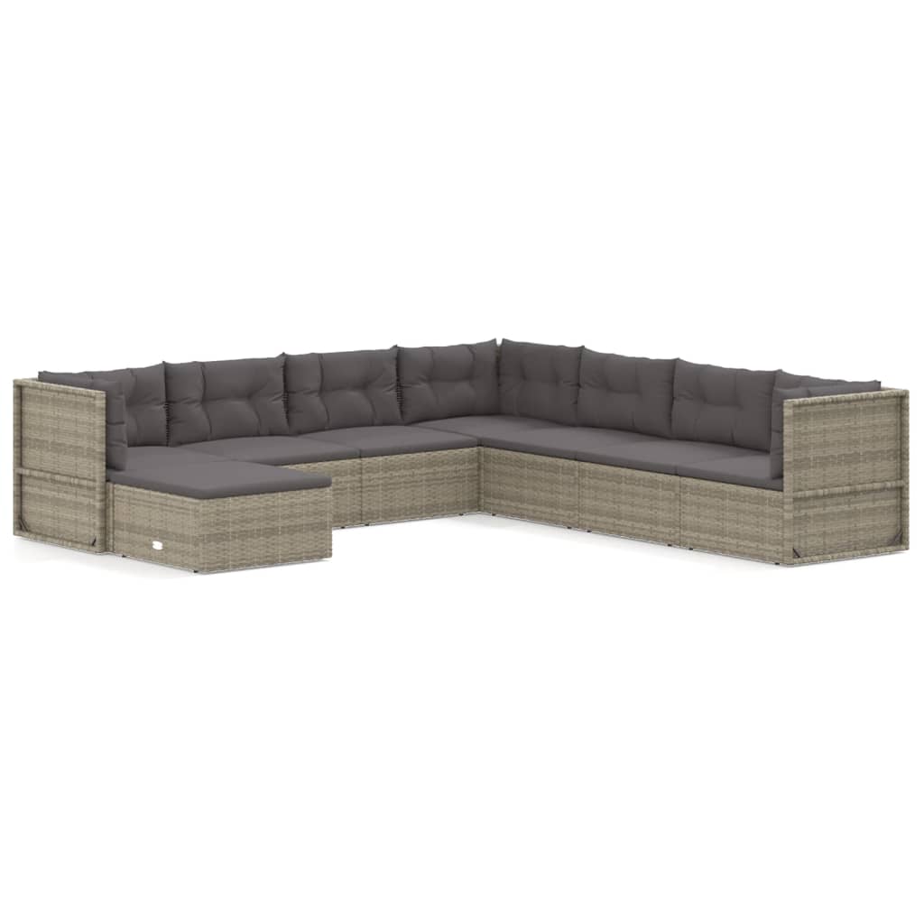 vidaXL 8 Piece Garden Lounge Set with Cushions Grey Poly Rattan