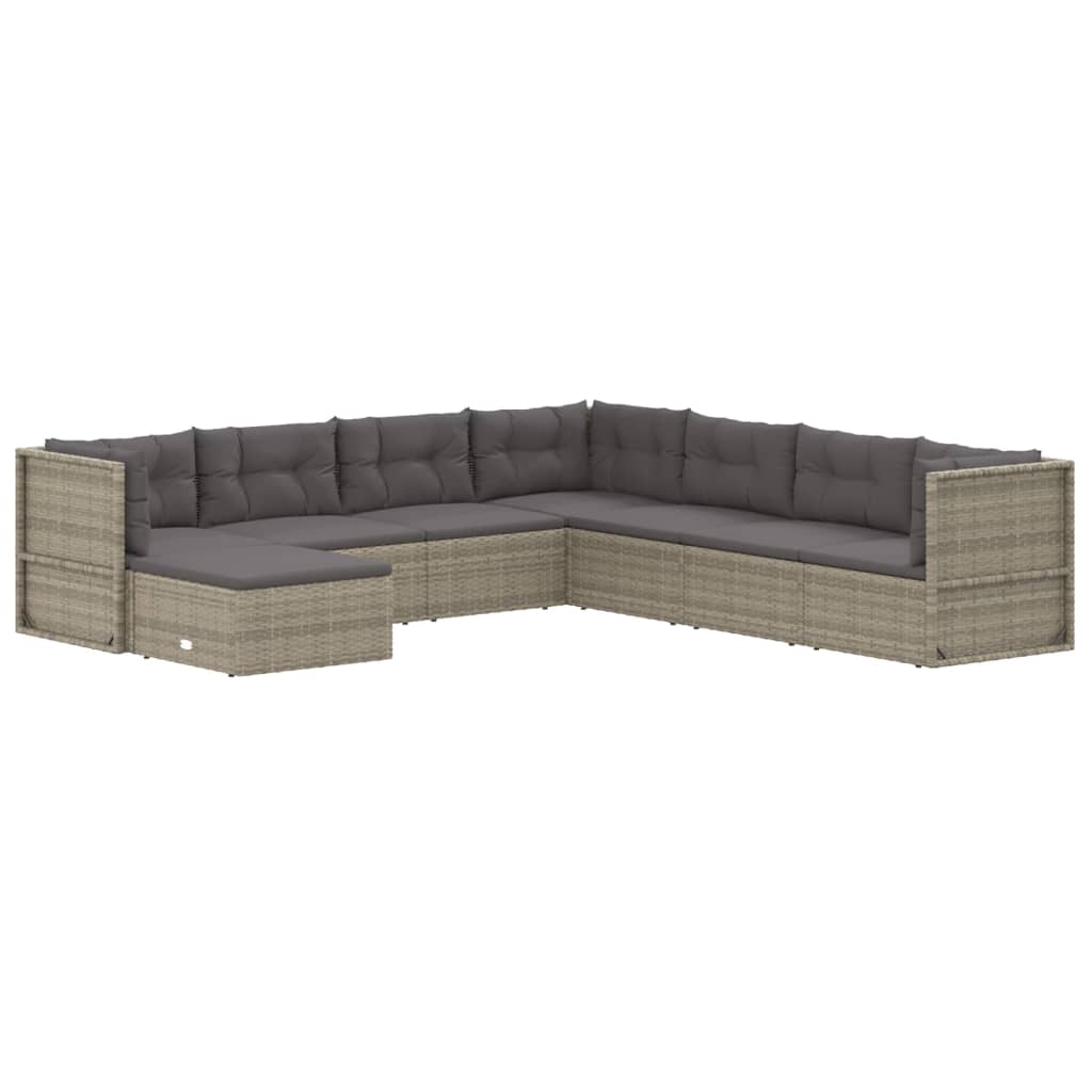 vidaXL 8 Piece Garden Lounge Set with Cushions Grey Poly Rattan