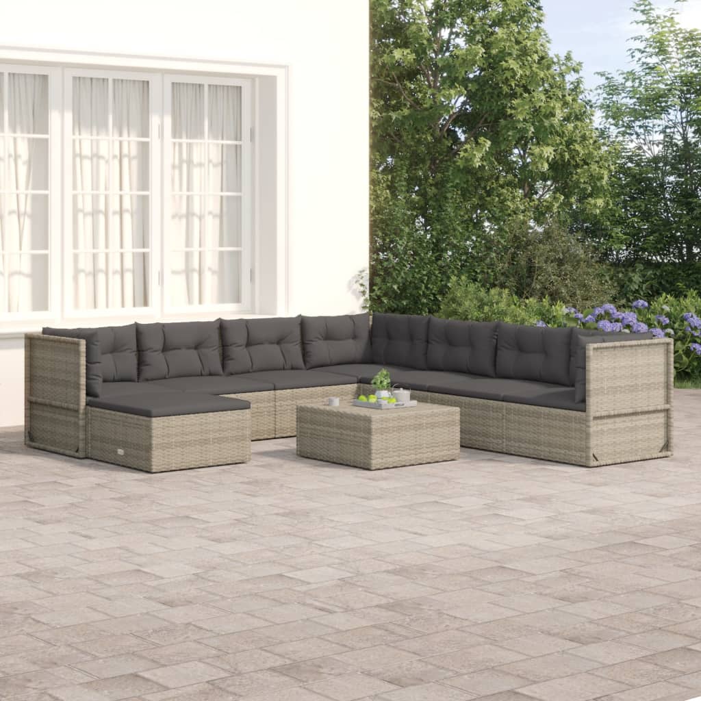 vidaXL 8 Piece Garden Lounge Set with Cushions Grey Poly Rattan