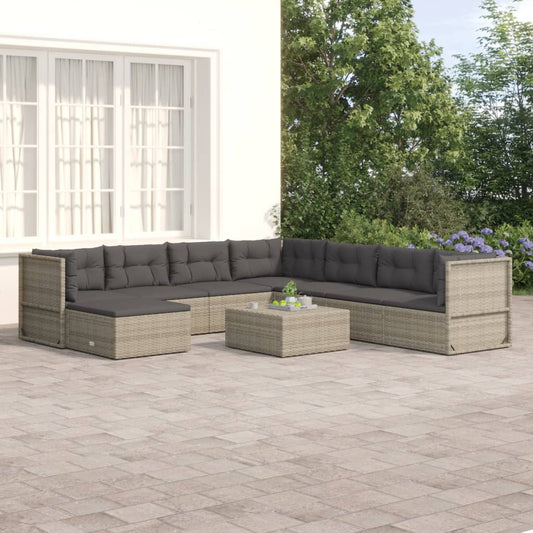 vidaXL 8 Piece Garden Lounge Set with Cushions Grey Poly Rattan