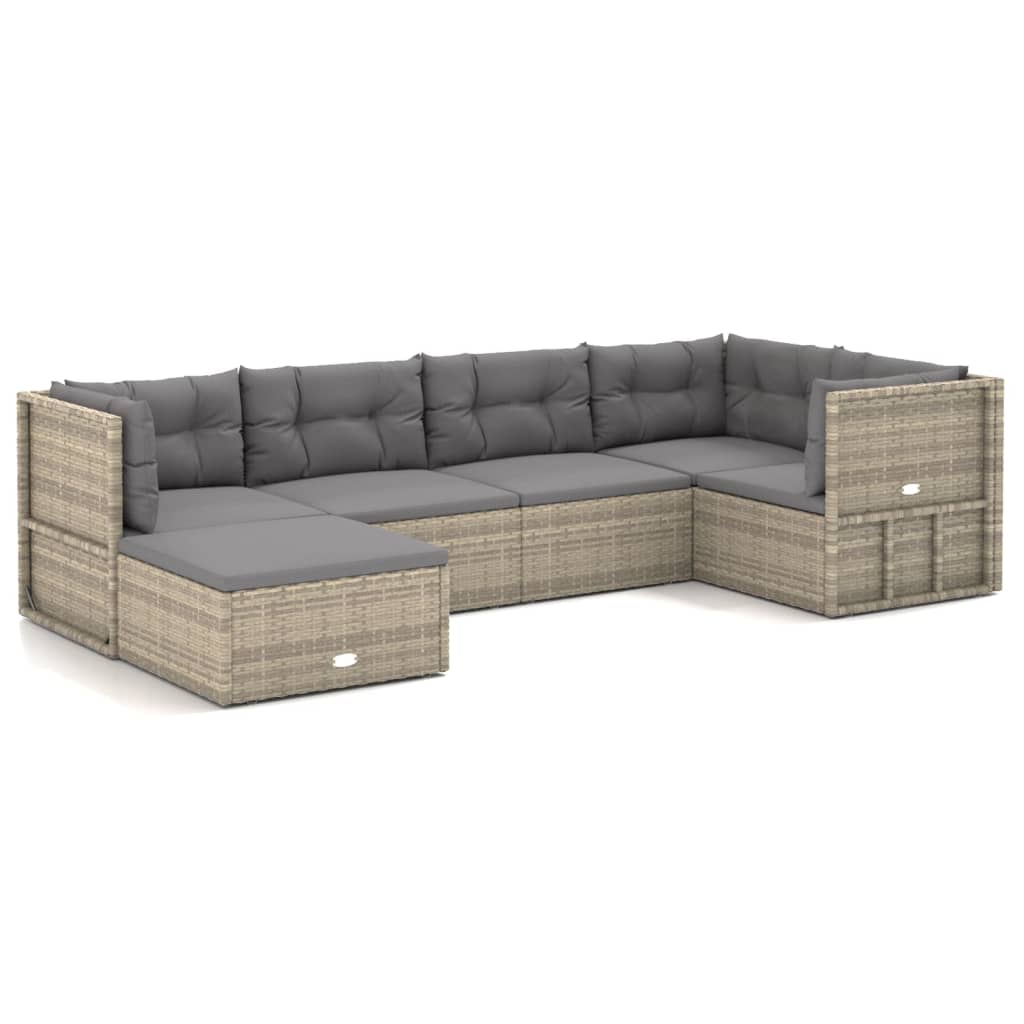 vidaXL 6 Piece Garden Lounge Set with Cushions Grey Poly Rattan