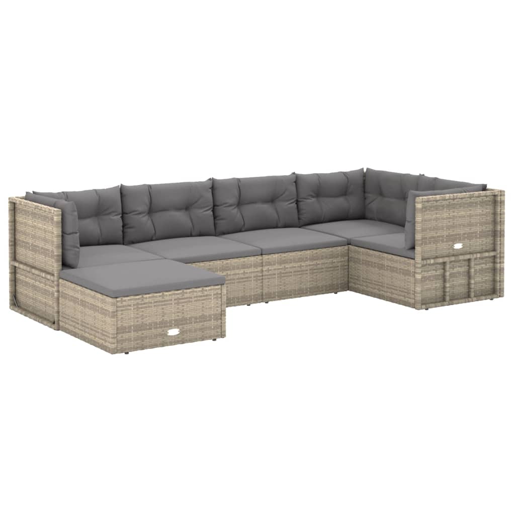 vidaXL 6 Piece Garden Lounge Set with Cushions Grey Poly Rattan