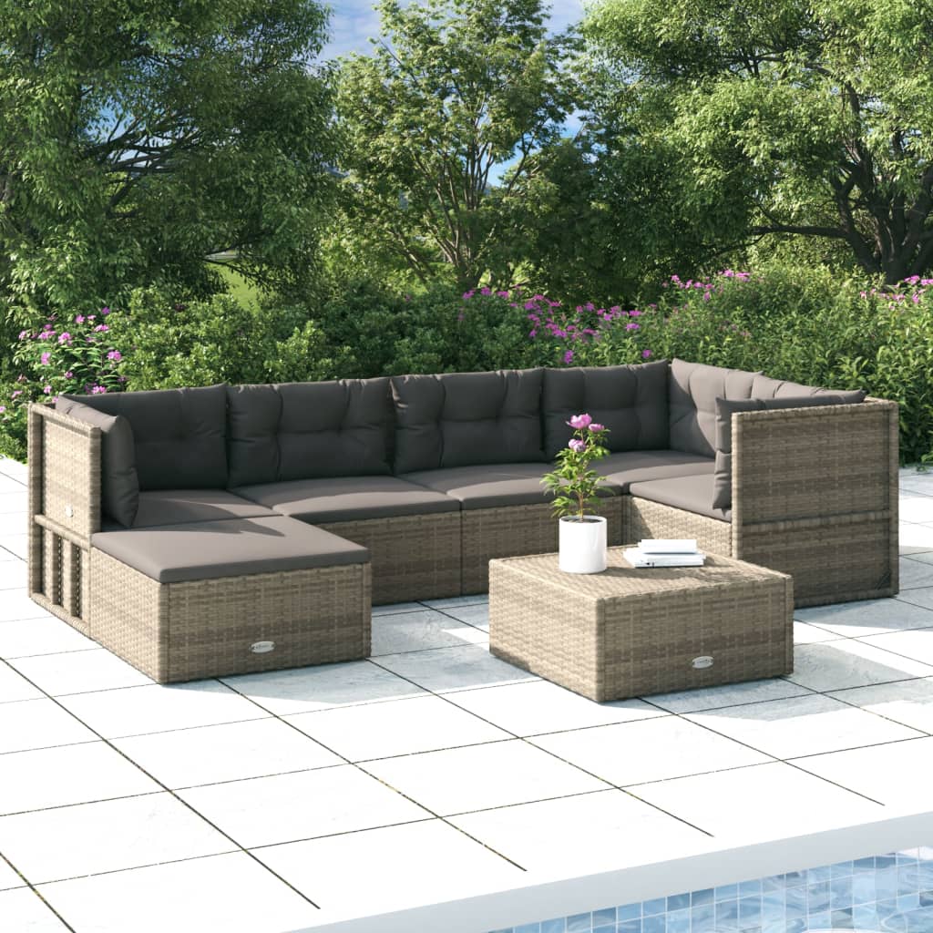 vidaXL 6 Piece Garden Lounge Set with Cushions Grey Poly Rattan