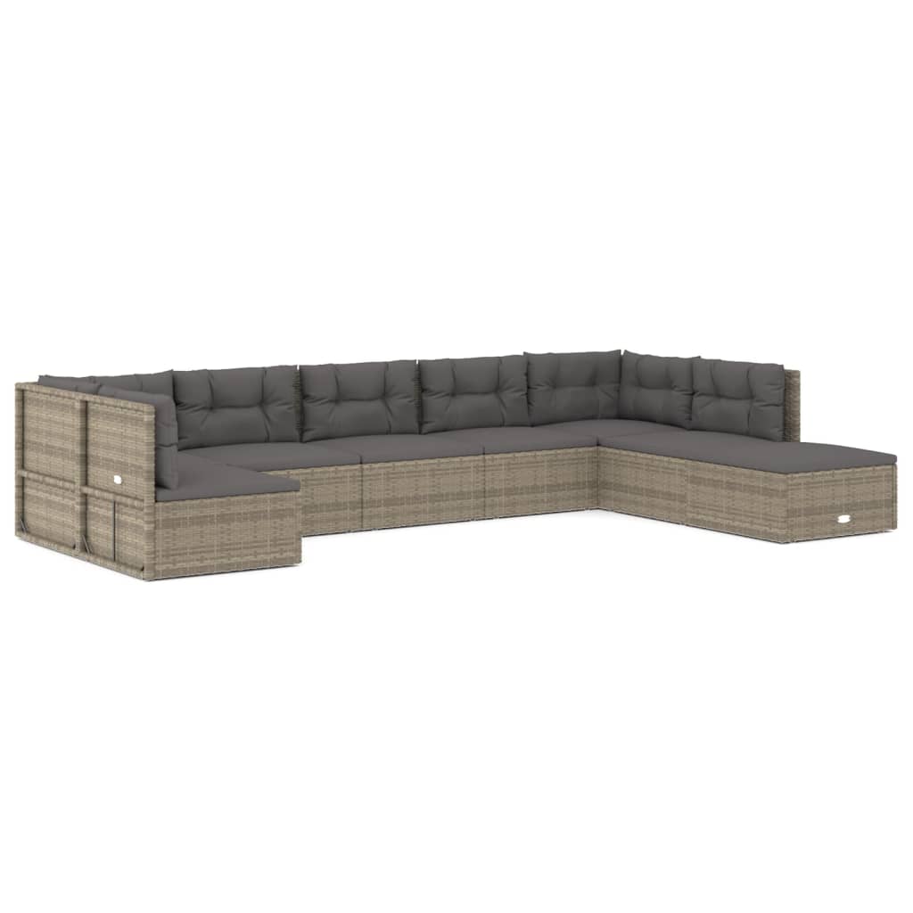vidaXL 8 Piece Garden Lounge Set with Cushions Grey Poly Rattan