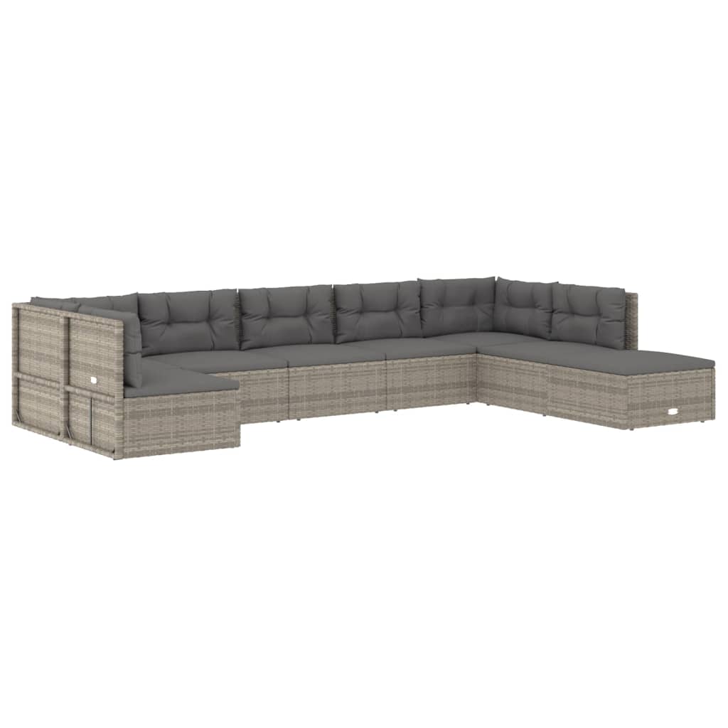 vidaXL 8 Piece Garden Lounge Set with Cushions Grey Poly Rattan