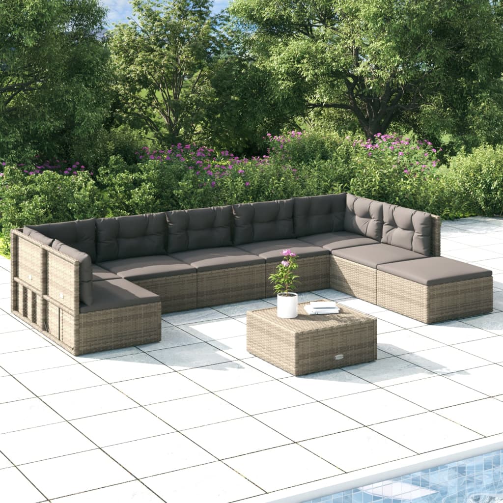 vidaXL 8 Piece Garden Lounge Set with Cushions Grey Poly Rattan