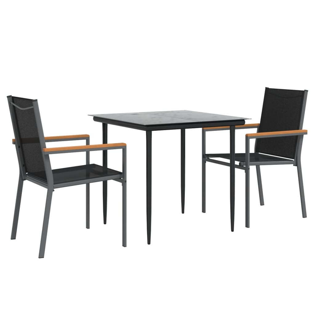 vidaXL 3 Piece Garden Dining Set Black Textilene and Steel