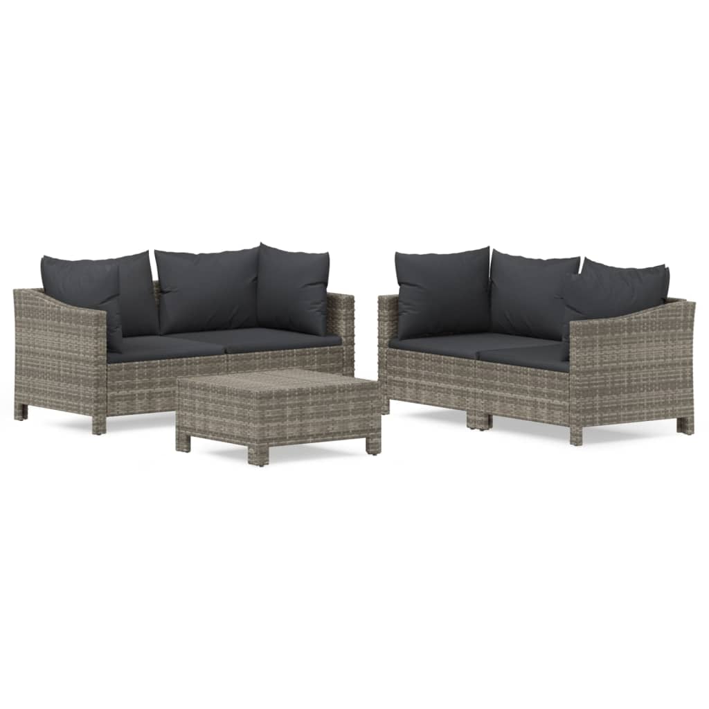 vidaXL 5 Piece Garden Lounge Set with Cushions Grey Poly Rattan