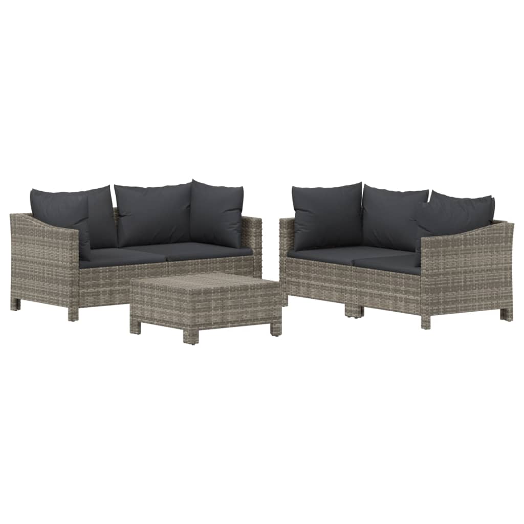 vidaXL 5 Piece Garden Lounge Set with Cushions Grey Poly Rattan