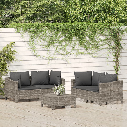 vidaXL 5 Piece Garden Lounge Set with Cushions Grey Poly Rattan