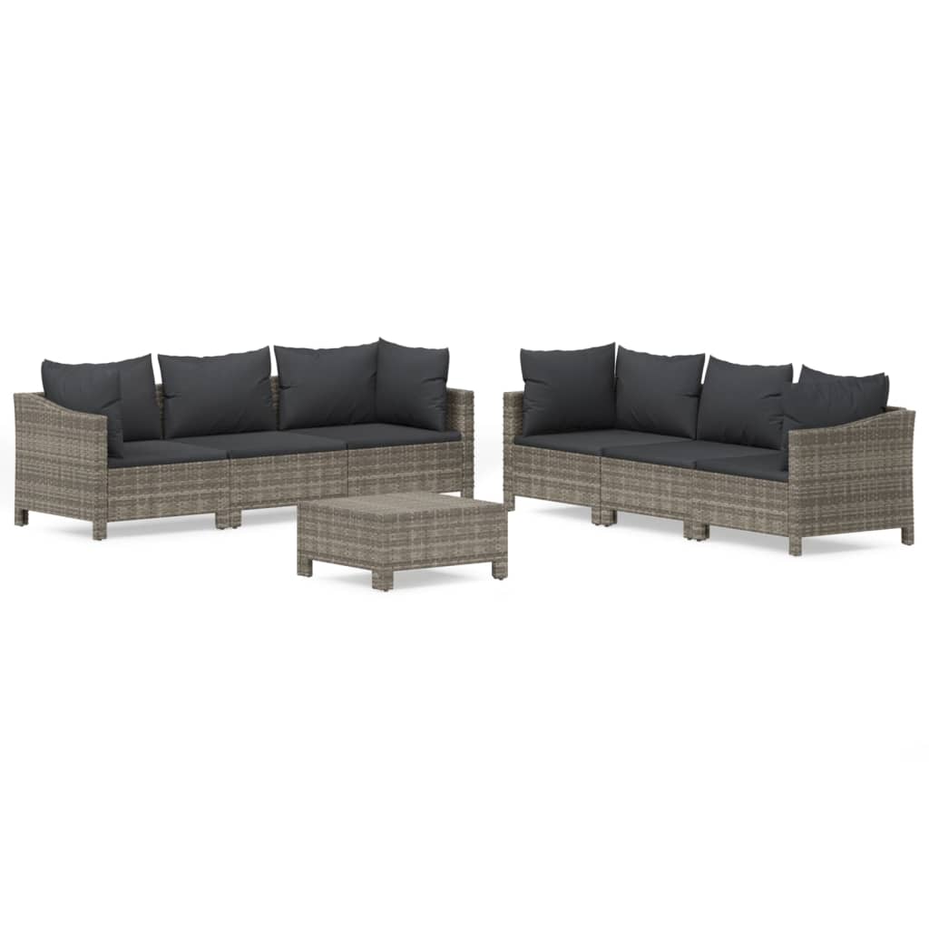 vidaXL 7 Piece Garden Lounge Set with Cushions Grey Poly Rattan