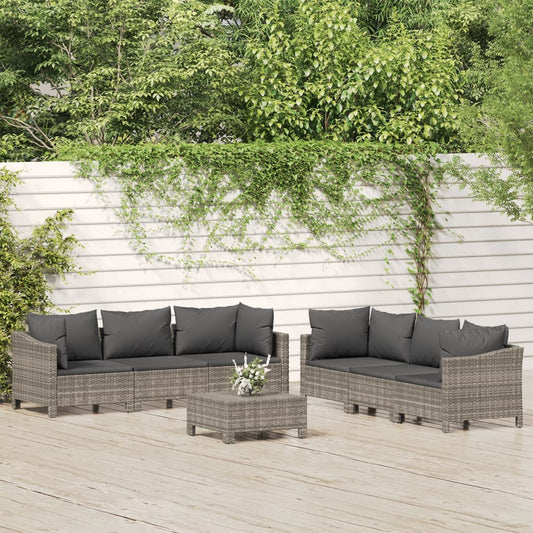 vidaXL 7 Piece Garden Lounge Set with Cushions Grey Poly Rattan