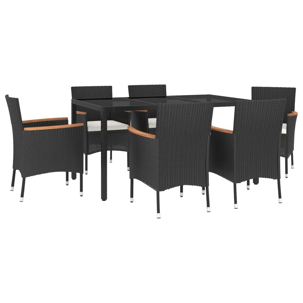 vidaXL 7 Piece Garden Dining Set with Cushions Black Poly Rattan