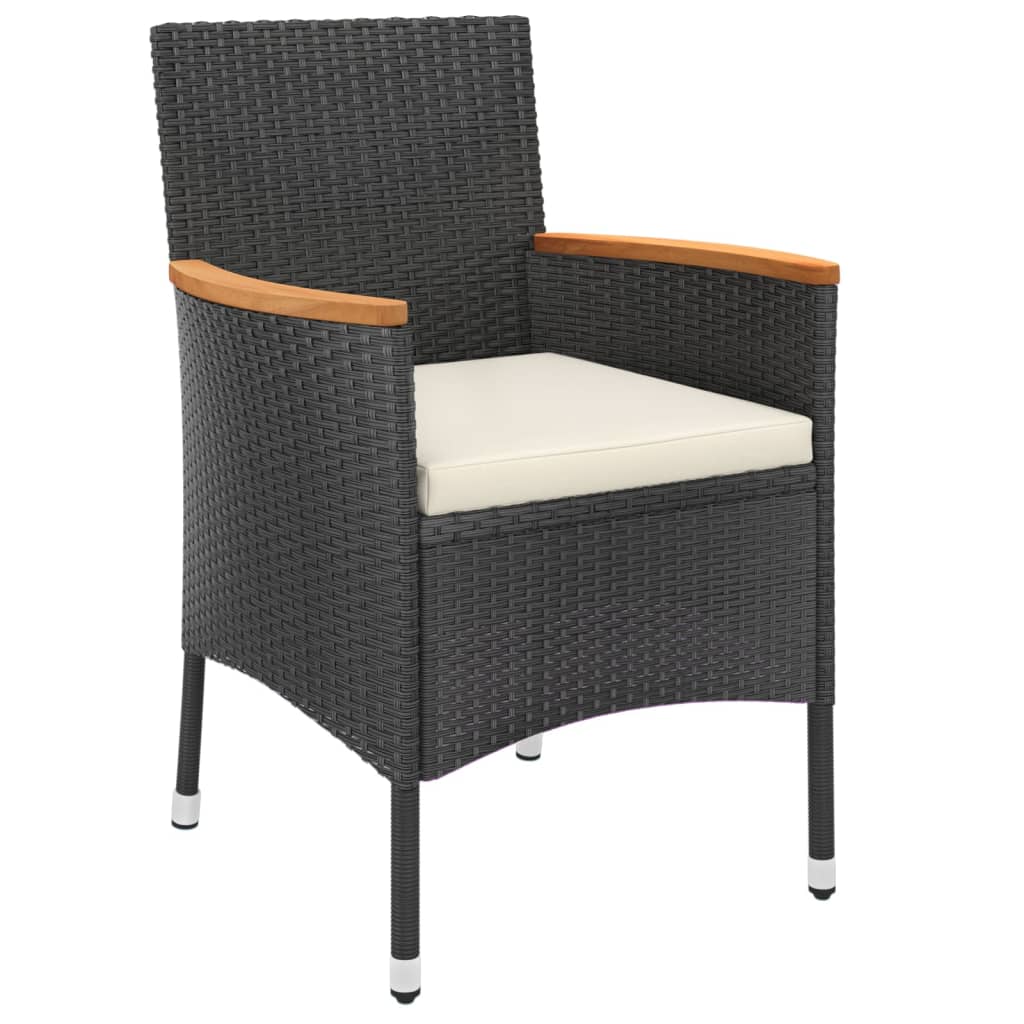 vidaXL 7 Piece Garden Dining Set with Cushions Black Poly Rattan