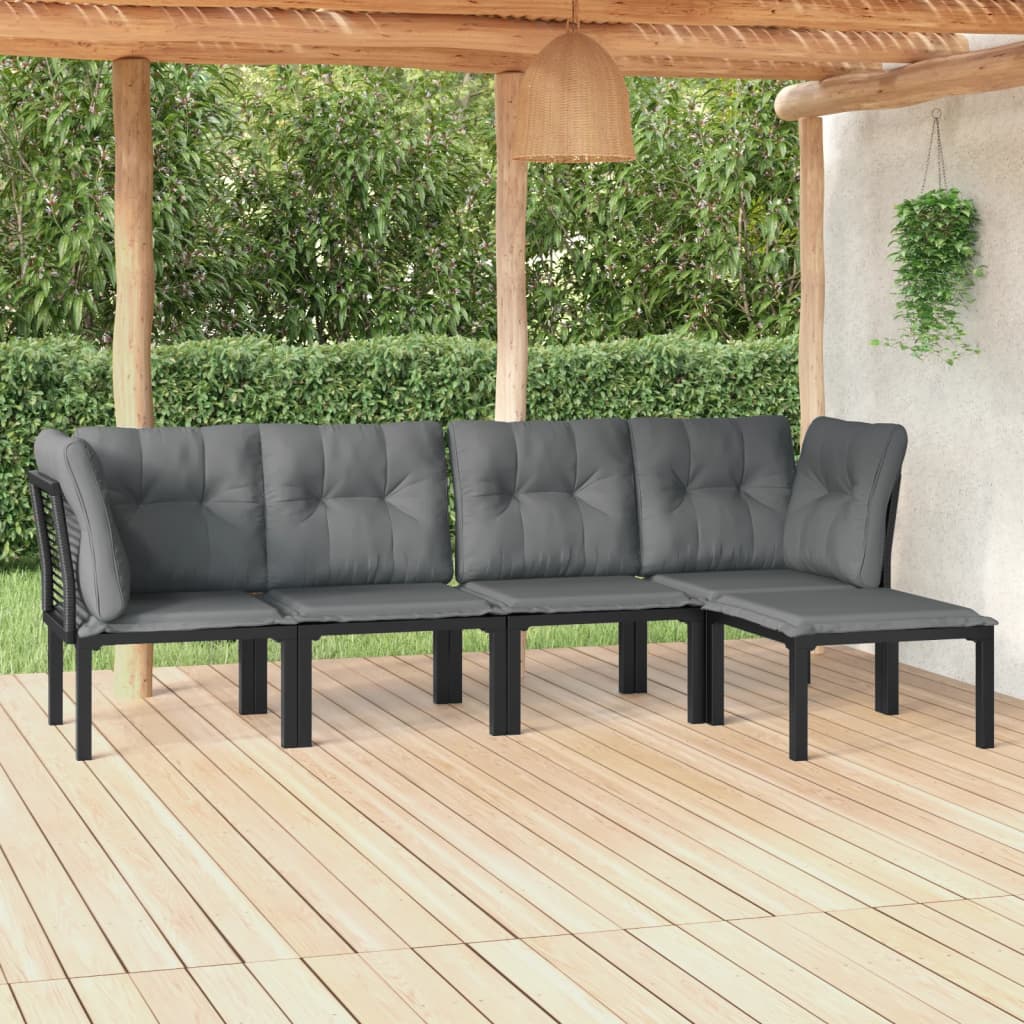 vidaXL 5 Piece Garden Lounge Set Black and Grey Poly Rattan
