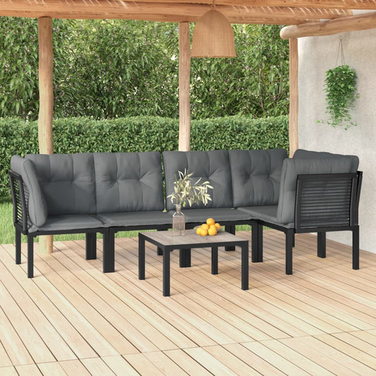 vidaXL 6 Piece Garden Lounge Set Black and Grey Poly Rattan