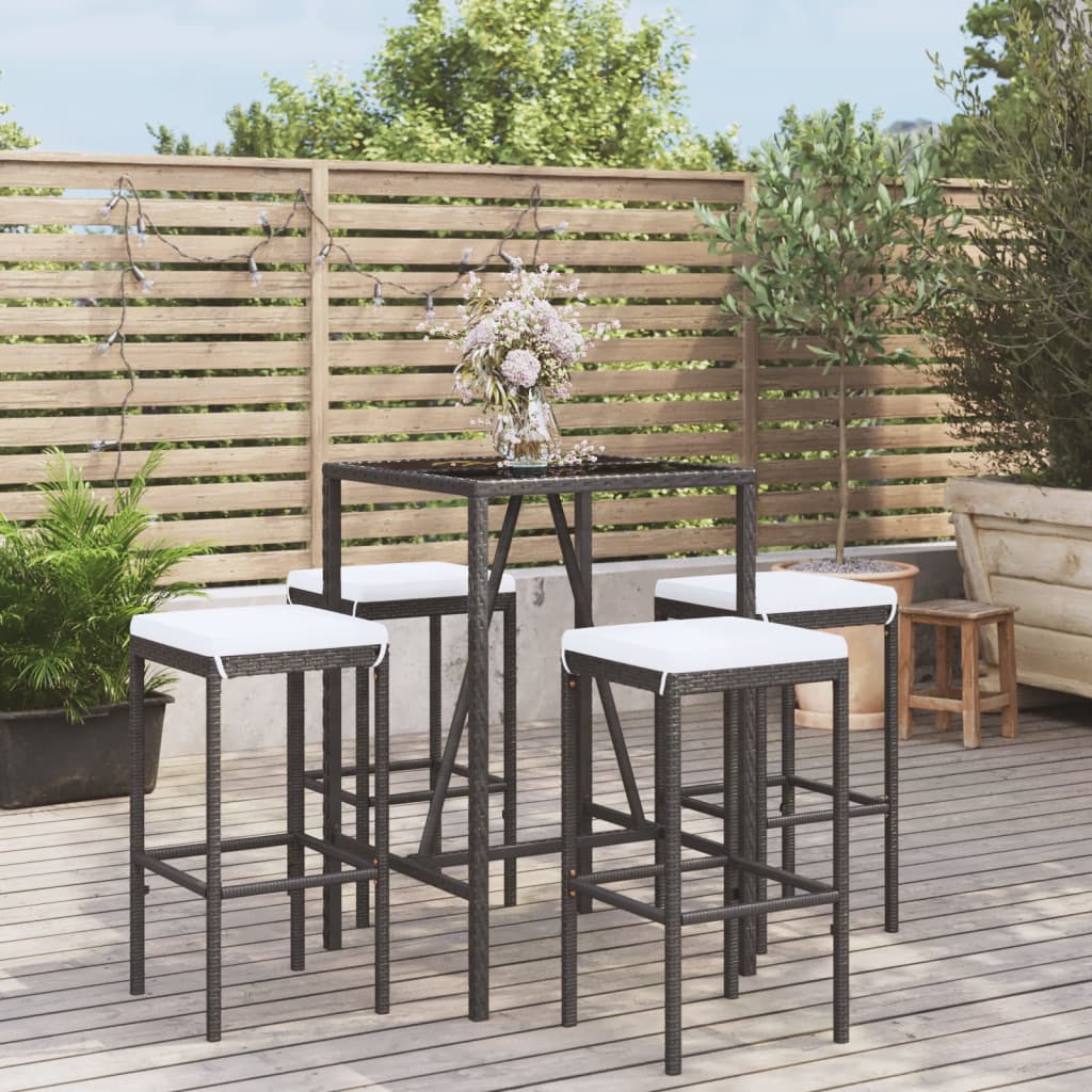 vidaXL 5 Piece Garden Bar Set with Cushions Black Poly Rattan