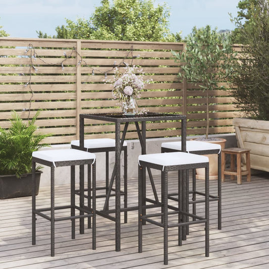 vidaXL 5 Piece Garden Bar Set with Cushions Black Poly Rattan