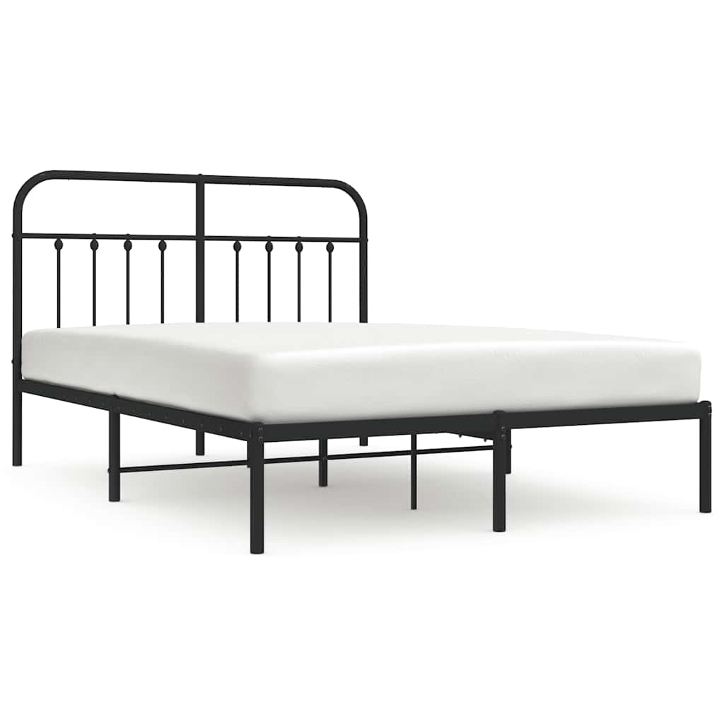 vidaXL Metal Bed Frame without Mattress with Headboard Black 135x190 cm