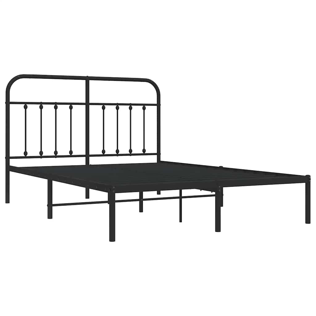 vidaXL Metal Bed Frame without Mattress with Headboard Black 135x190 cm