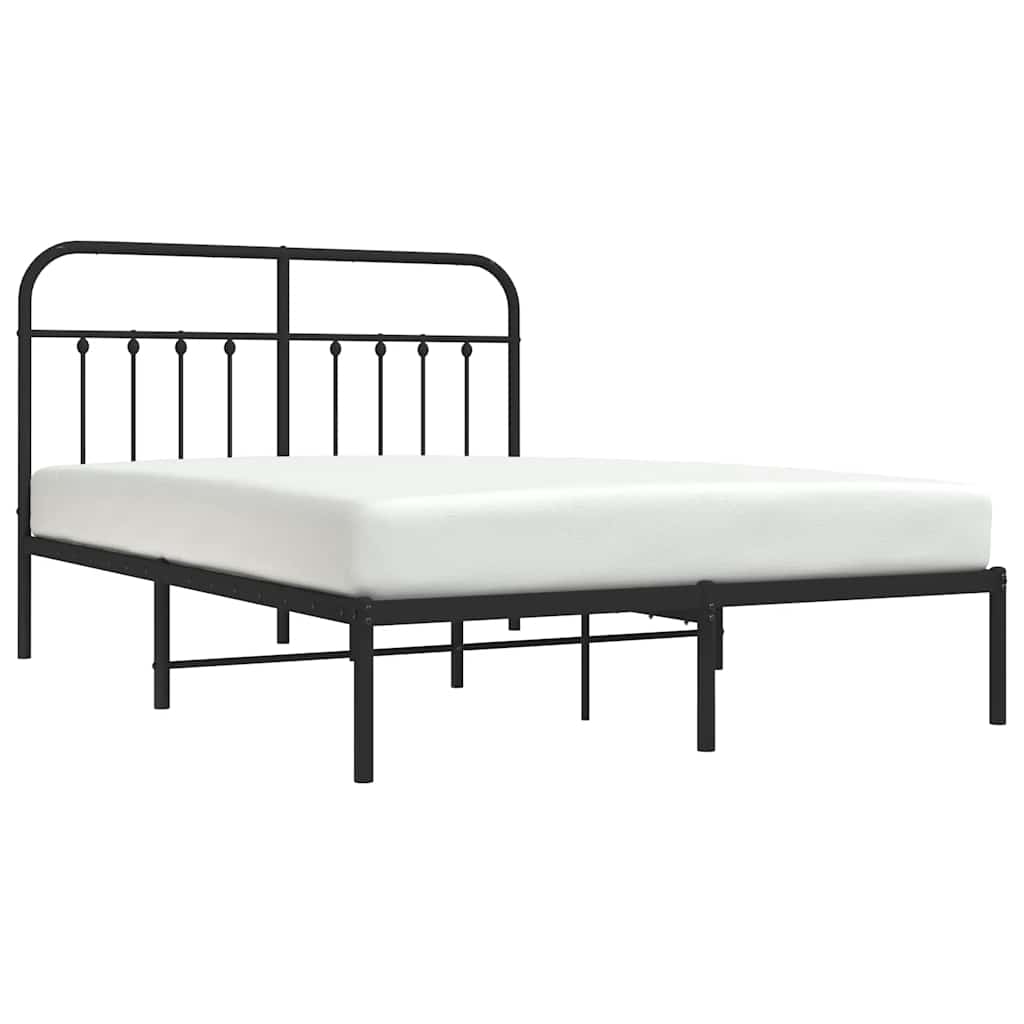 vidaXL Metal Bed Frame without Mattress with Headboard Black 135x190 cm