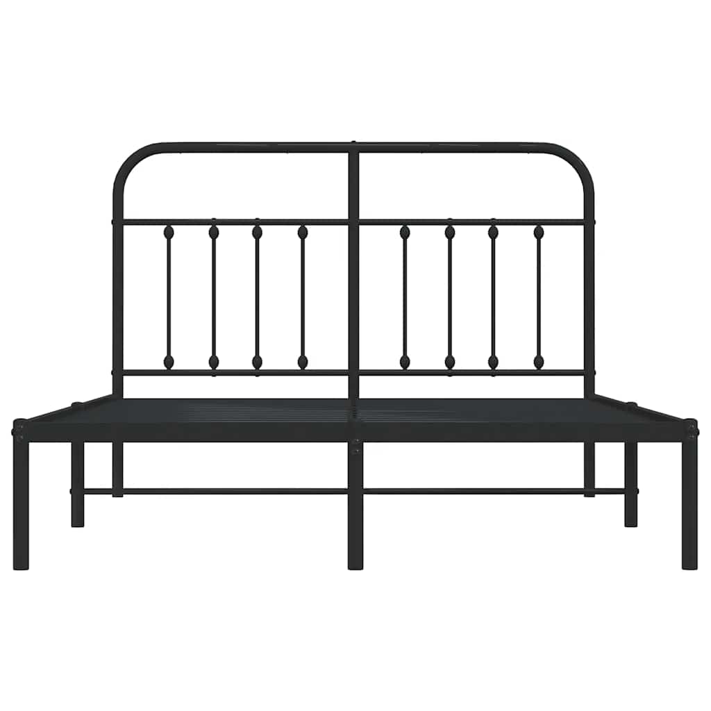 vidaXL Metal Bed Frame without Mattress with Headboard Black 135x190 cm