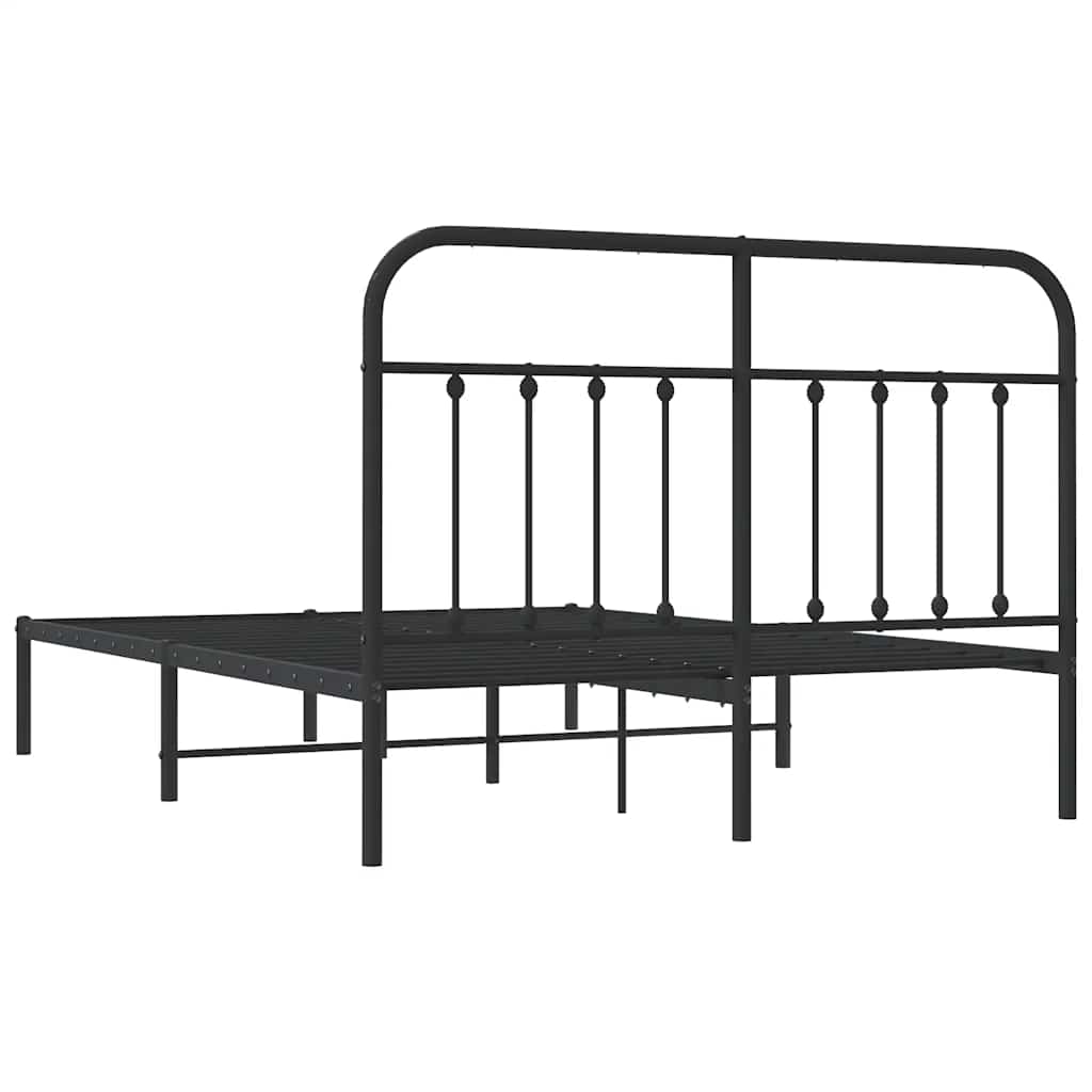 vidaXL Metal Bed Frame without Mattress with Headboard Black 135x190 cm