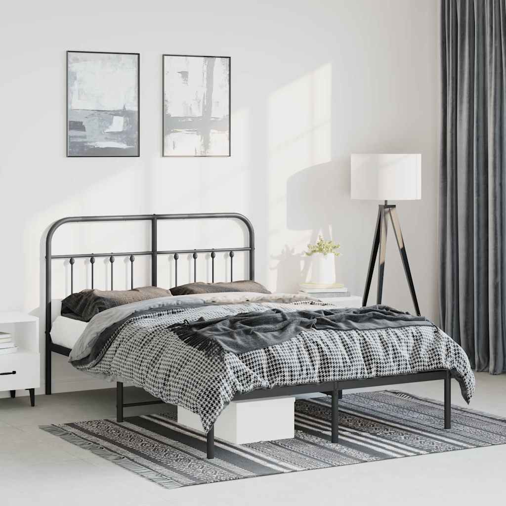 vidaXL Metal Bed Frame without Mattress with Headboard Black 135x190 cm