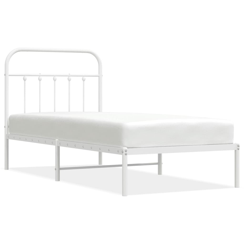 vidaXL Metal Bed Frame without Mattress with Headboard White 90x190 cm