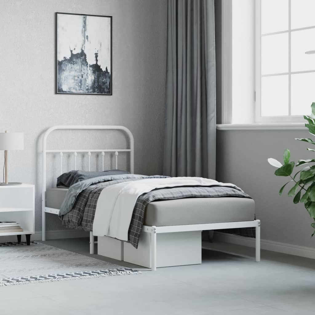 vidaXL Metal Bed Frame without Mattress with Headboard White 90x190 cm