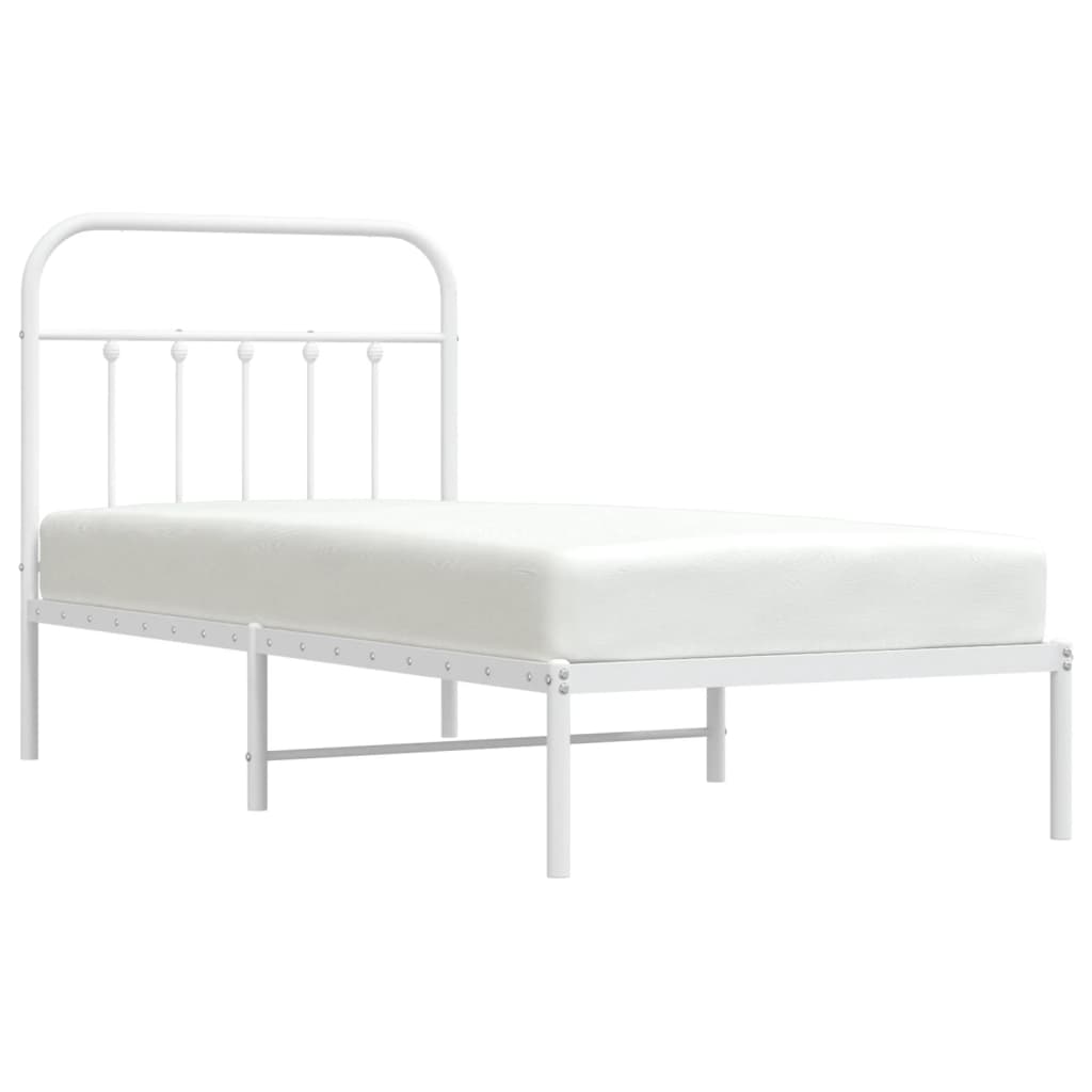 vidaXL Metal Bed Frame without Mattress with Headboard White 90x190 cm
