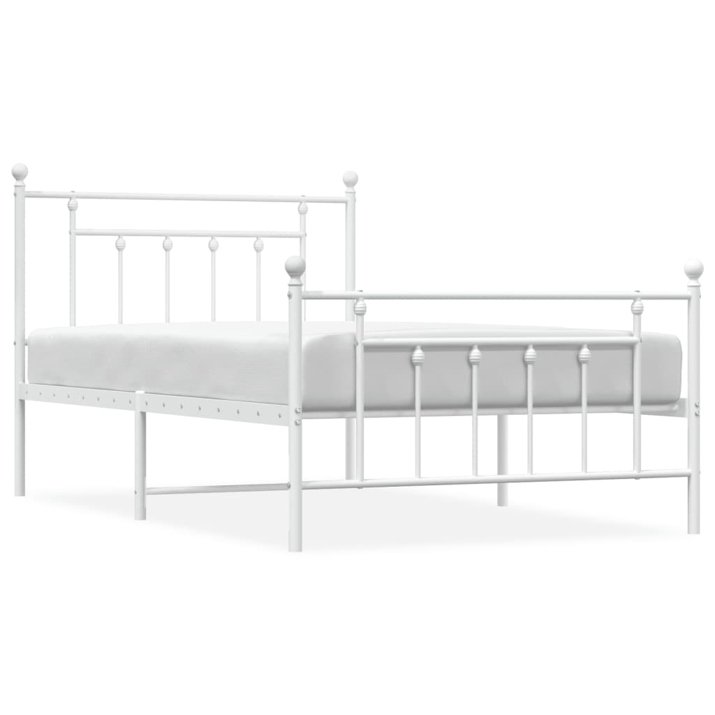vidaXL Metal Bed Frame without Mattress with Footboard White 107x203 cm King Single