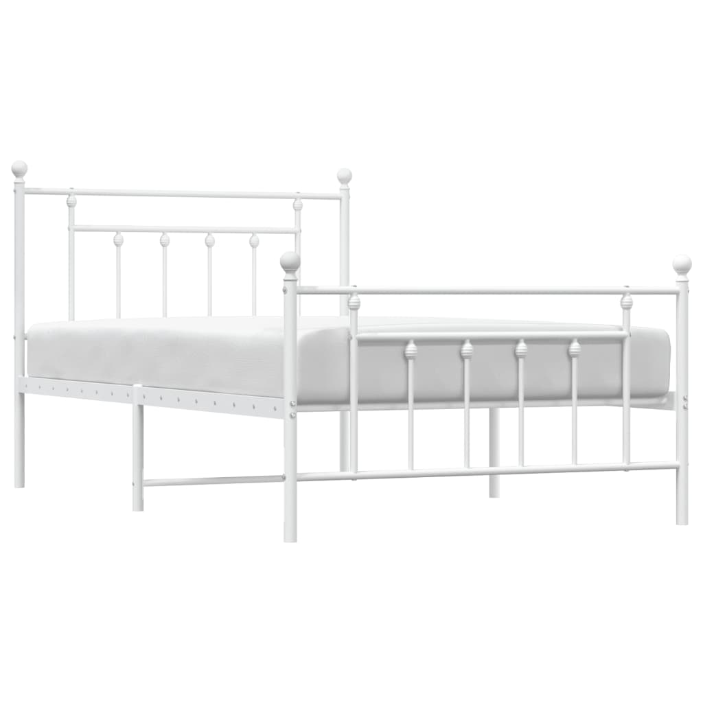 vidaXL Metal Bed Frame without Mattress with Footboard White 107x203 cm King Single