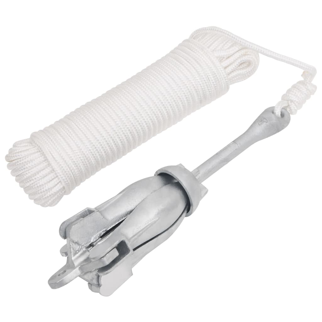 vidaXL Folding Anchor with Rope Silver 8 kg Hot Dip Galvanized Cast Iron