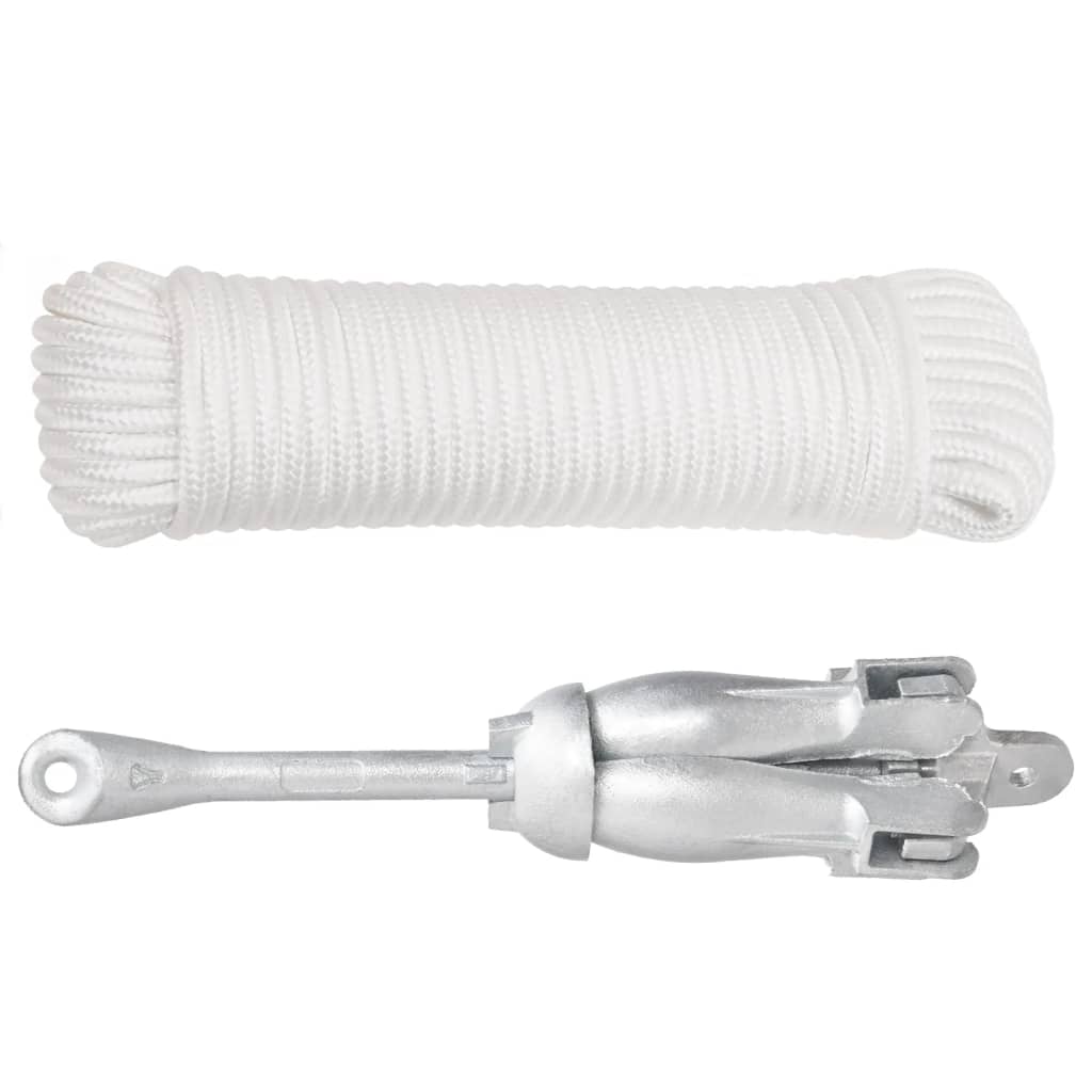 vidaXL Folding Anchor with Rope Silver 8 kg Hot Dip Galvanized Cast Iron