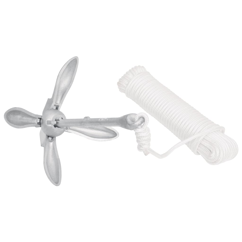 vidaXL Folding Anchor with Rope Silver 8 kg Hot Dip Galvanized Cast Iron