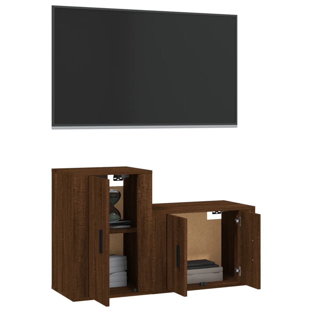 vidaXL 2 Piece TV Cabinet Set Brown Oak Engineered Wood