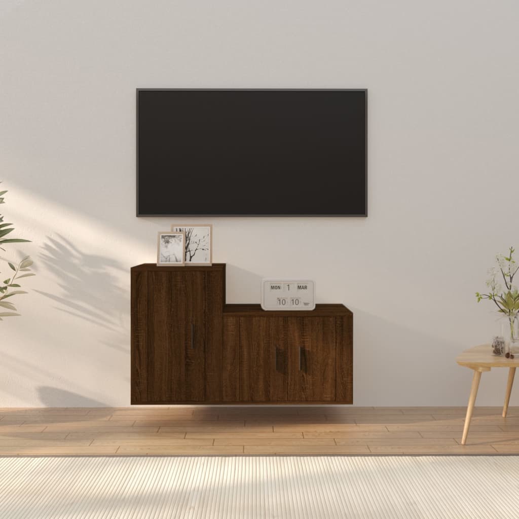 vidaXL 2 Piece TV Cabinet Set Brown Oak Engineered Wood