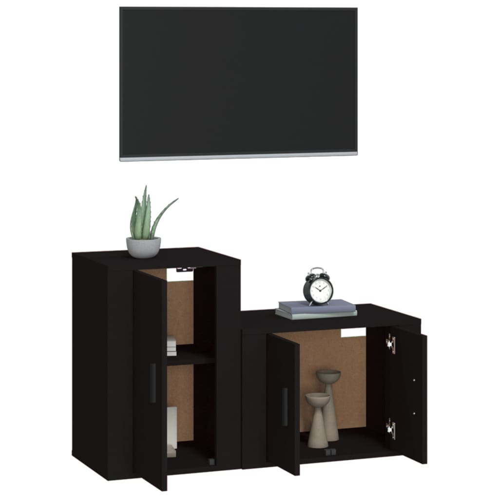 vidaXL 2 Piece TV Cabinet Set Black Engineered Wood