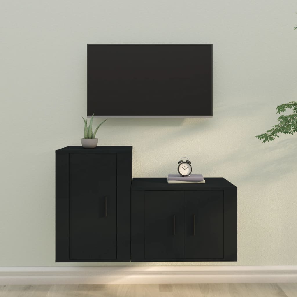 vidaXL 2 Piece TV Cabinet Set Black Engineered Wood