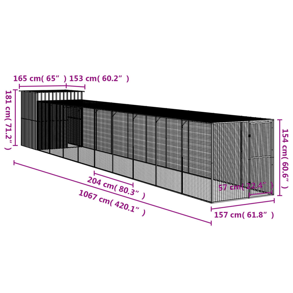 vidaXL Chicken Cage with Run Anthracite 165x1067x181 cm Galvanised Steel