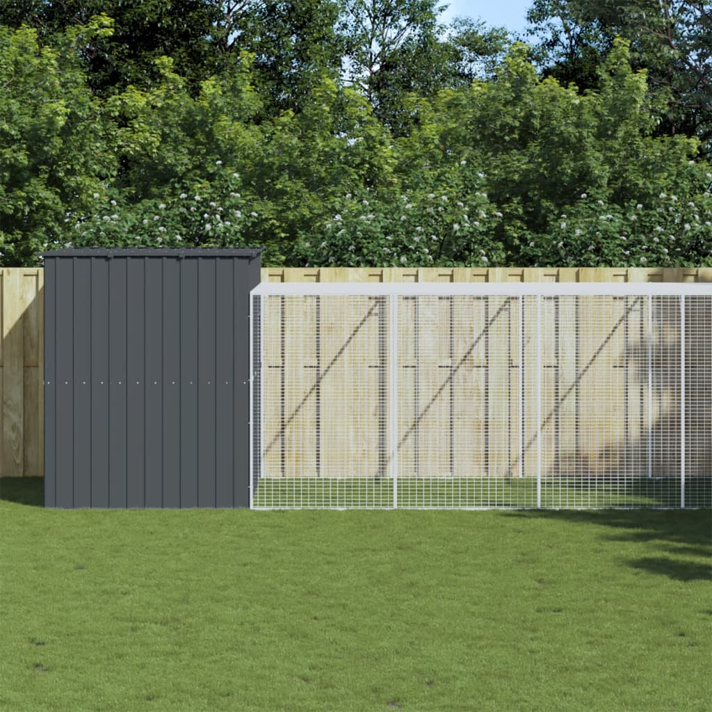 vidaXL Dog House with Run Anthracite 214x661x181 cm Galvanised Steel