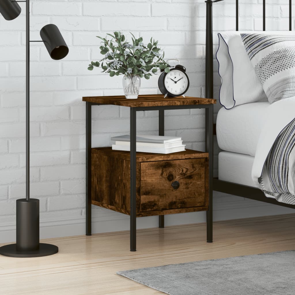 vidaXL Bedside Cabinet Smoked Oak 34x36x50 cm Engineered Wood